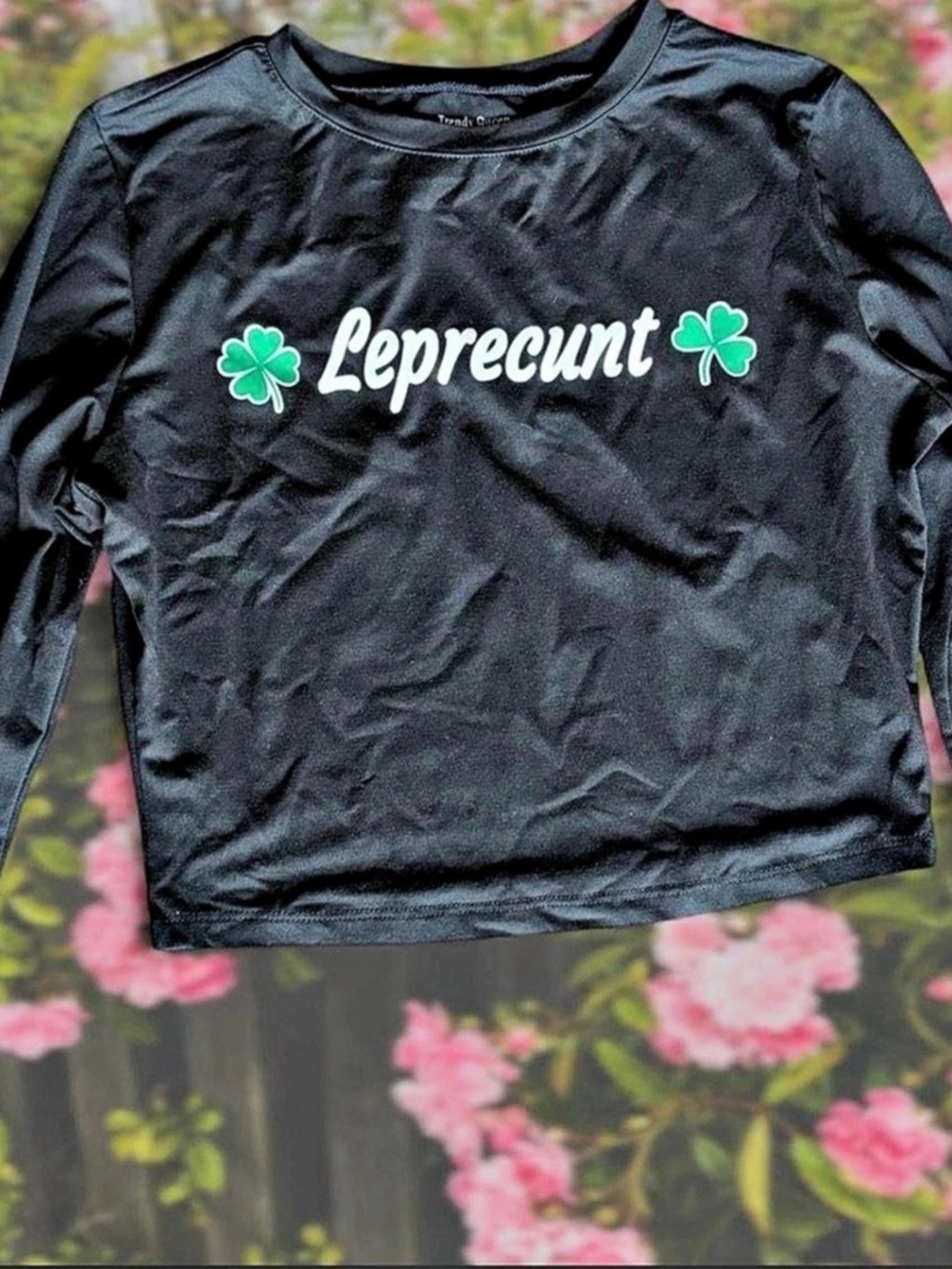 Clover Graphic Long Sleeve Top in Black Like New